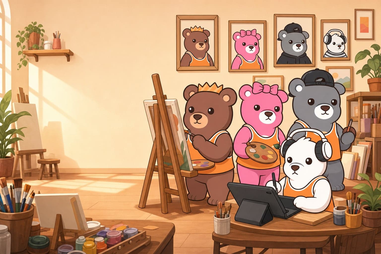 A collection of BEARISH character artwork
